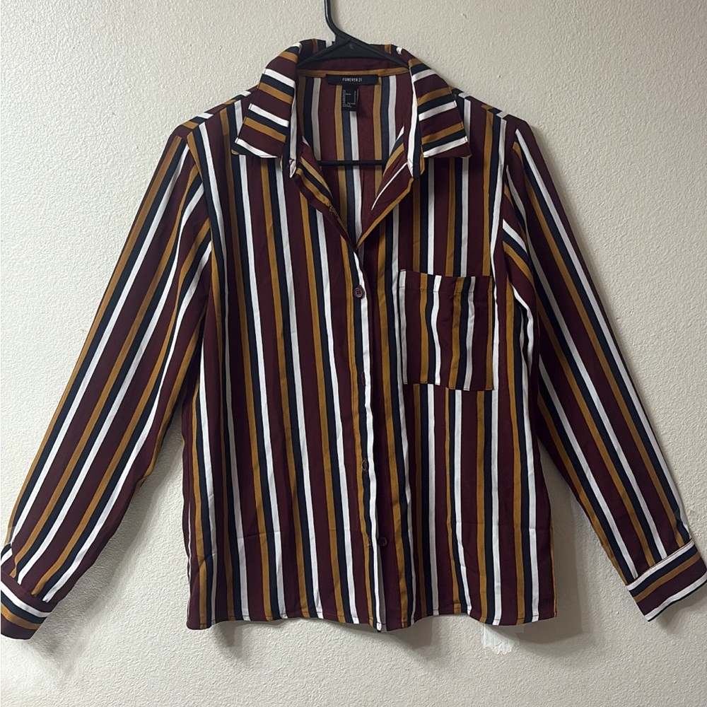 Forever 21 Multicolor Striped Button Down Shirt Size Small